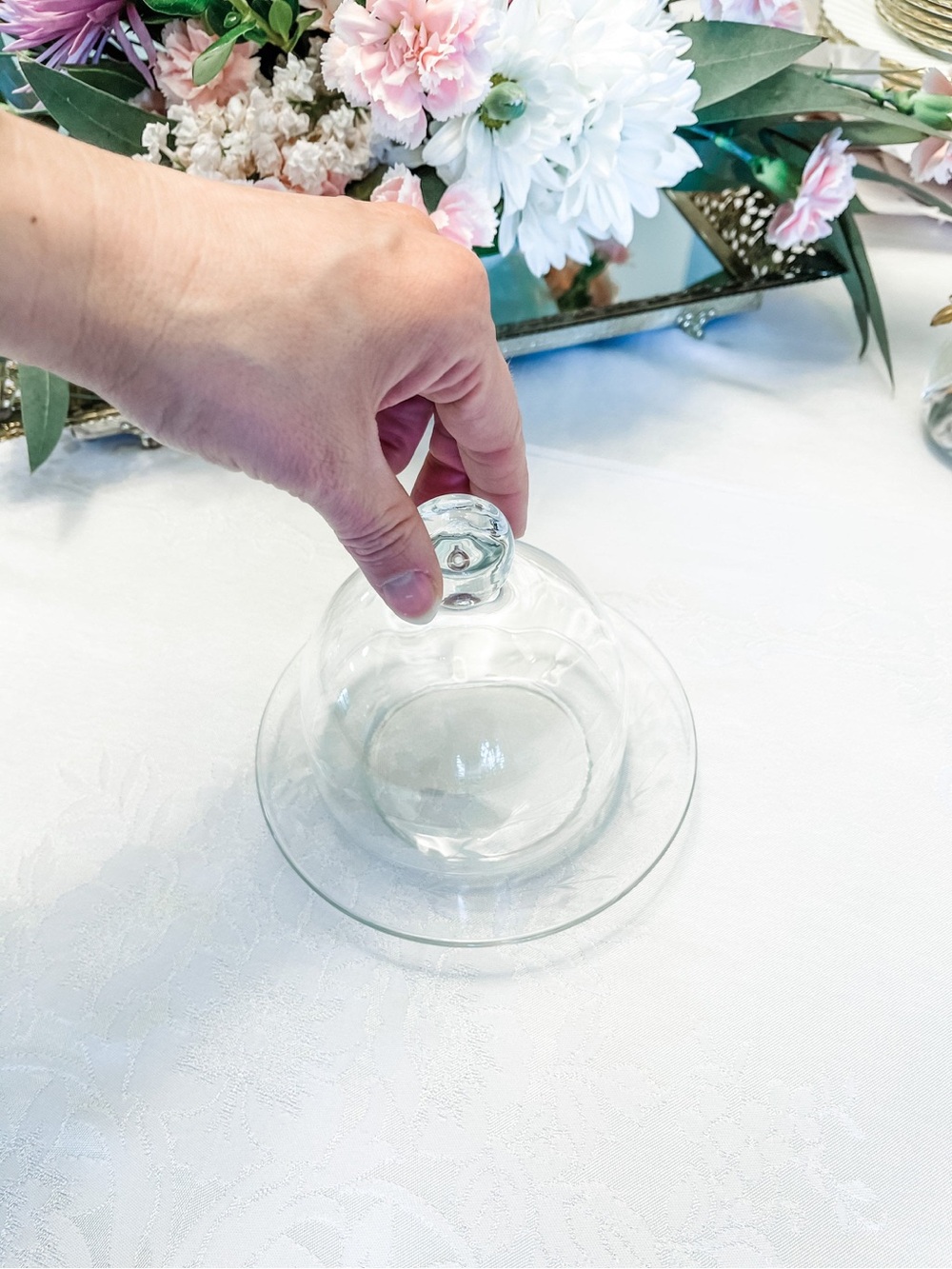 Princess House Etched Glass Butter Dish with Dome Lid